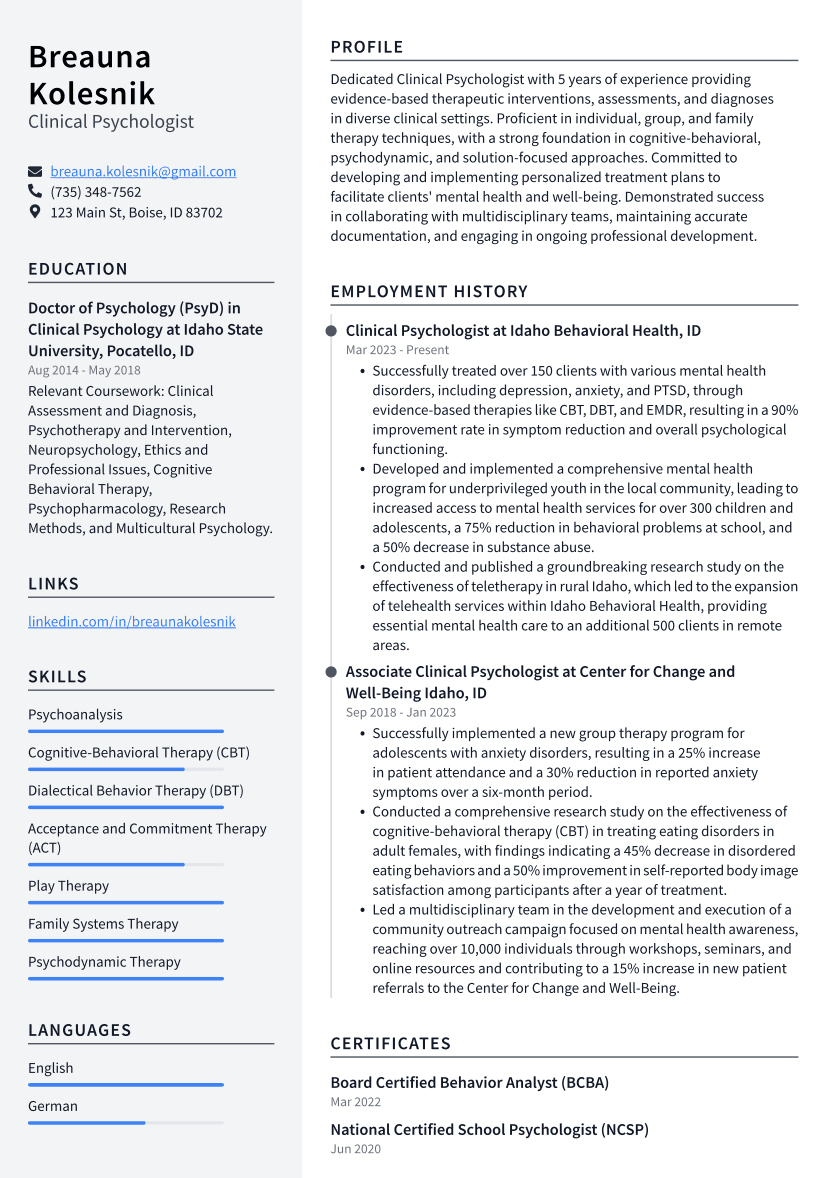3 Successful Clinical Psychologist Resume Examples And Writing Tips For 3 Successful Clinical Psychologist Resume Examples And Writing Tips For