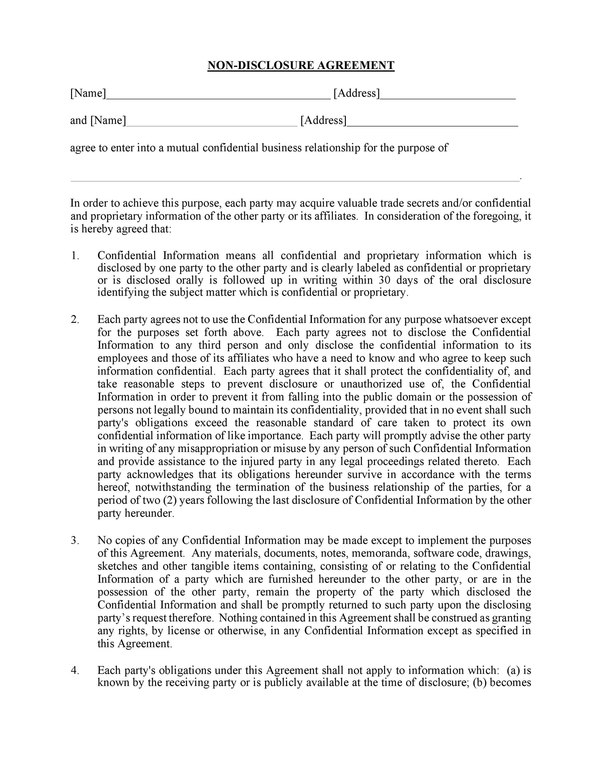 40 Non Disclosure Agreement Templates Samples Forms Templatelab 40 Non Disclosure Agreement Templates Samples Forms Templatelab