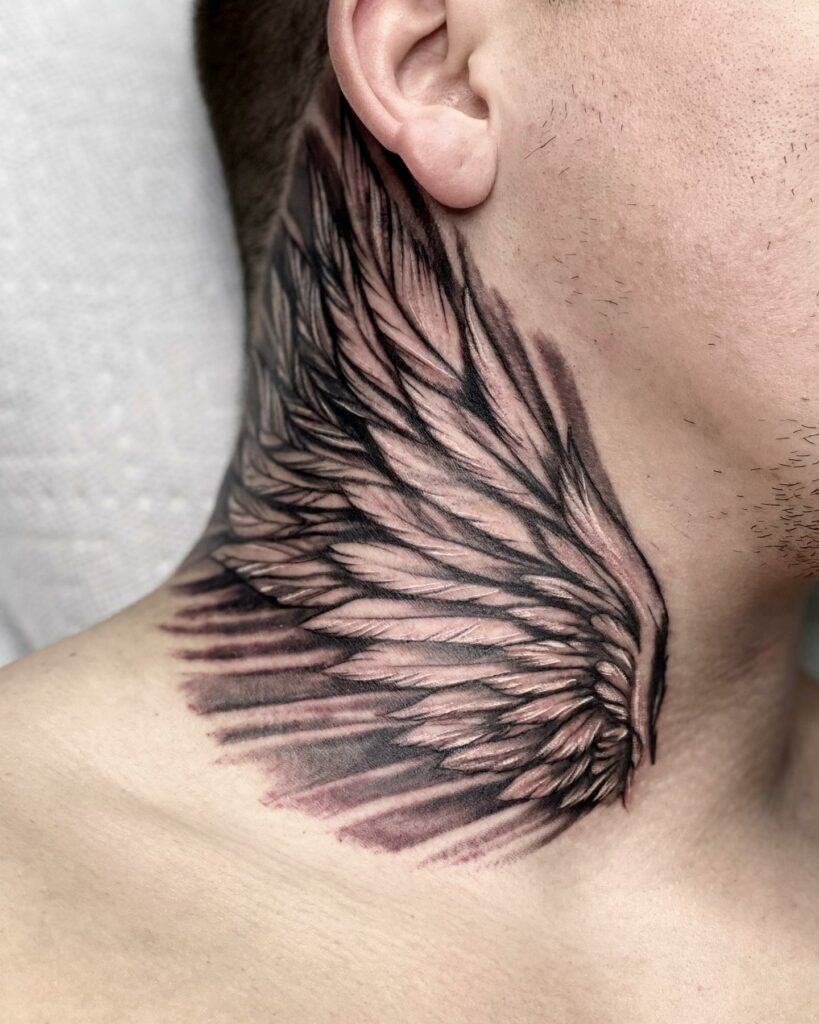 59 Wonderful Wings Neck Tattoos 59 Wonderful Wings Neck Tattoos