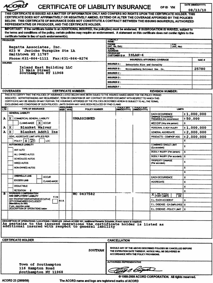 Acord Certificate Insurance