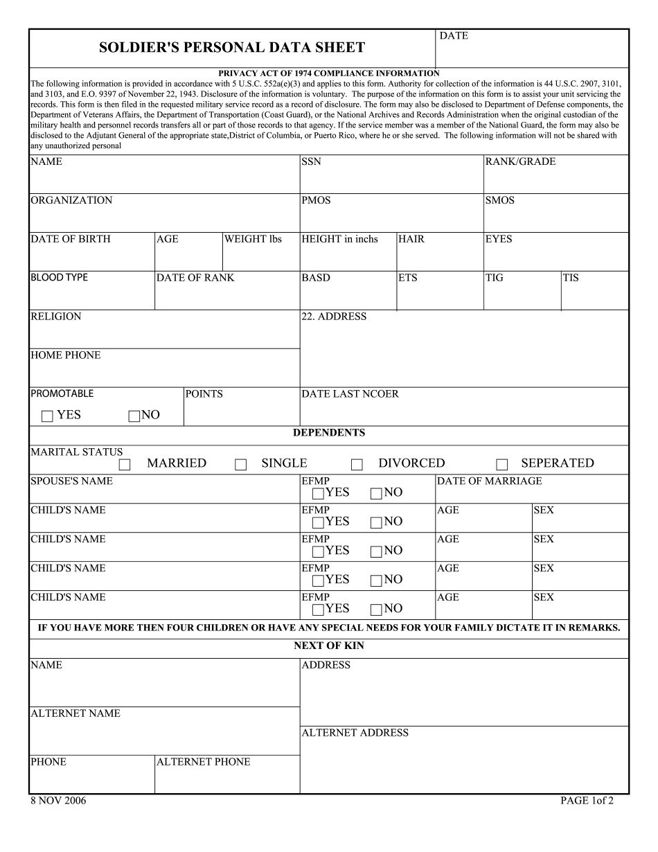 The Ultimate Guide to Army Personal Data Sheets