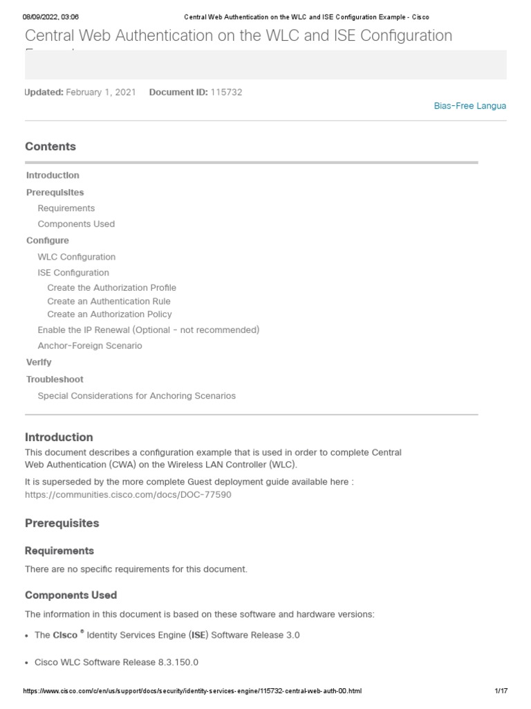 Central Web Authentication On The Wlc And Ise Configuration Example Cisco Central Web Authentication On The Wlc And Ise Configuration Example Cisco
