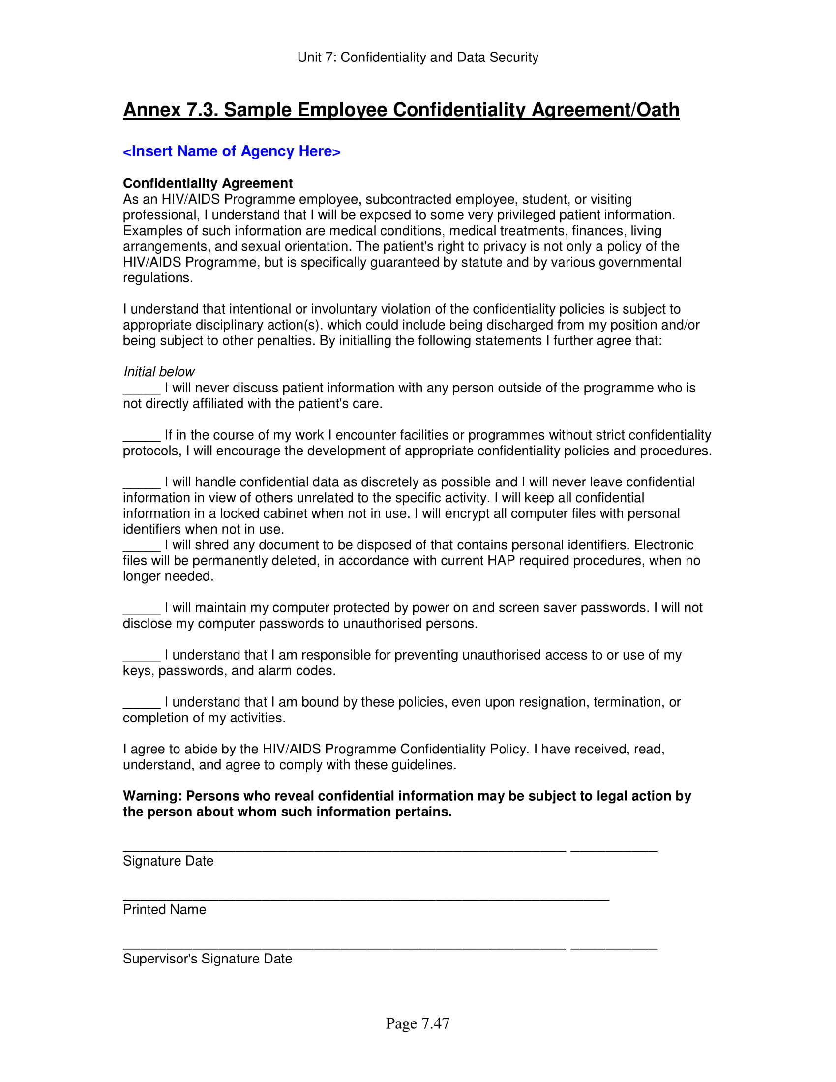 Confidentiality Agreement Form