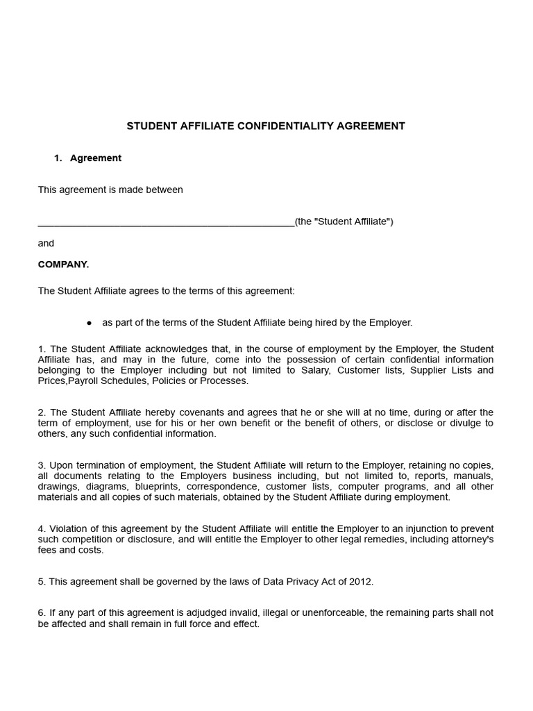 Employee Confidentiality Agreement Template