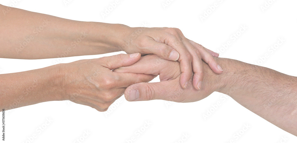 Female Hands Gently Holding A Male Hand Giving A Hand Massage Isolated Female Hands Gently Holding A Male Hand Giving A Hand Massage Isolated