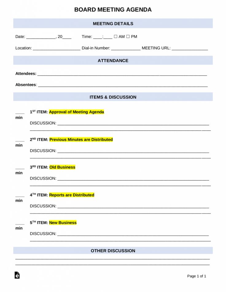 Free Board Meeting Agenda Template Pdf Word Eforms Free Board Meeting Agenda Template Pdf Word Eforms