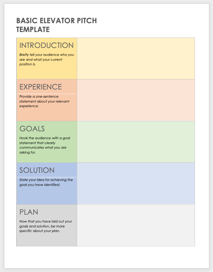 Free Elevator Pitch Templates Smartsheet Free Elevator Pitch Templates Smartsheet