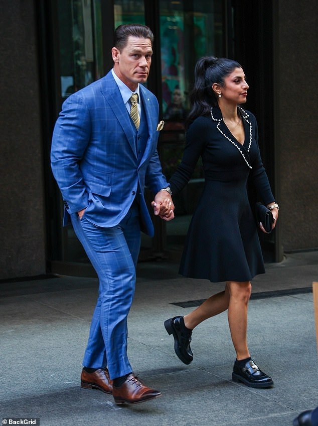 John Cena Looks Stylish In A Blue Checkered Suit And Gold Tie For Date John Cena Looks Stylish In A Blue Checkered Suit And Gold Tie For Date