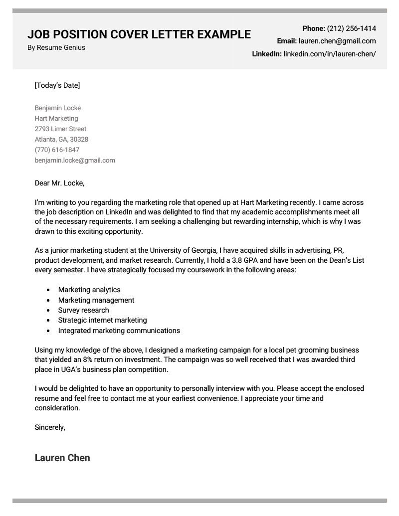 Template Cover Letter For Resume